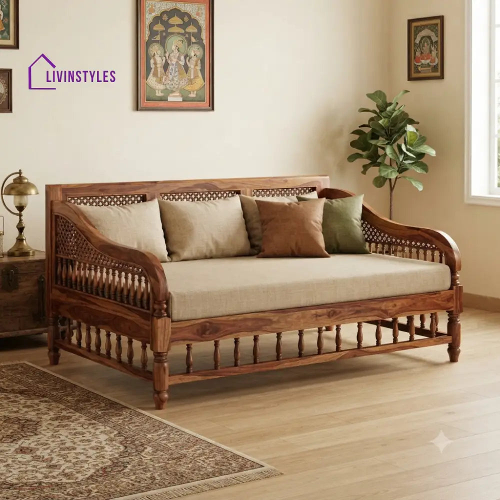 Océane Wooden Divan Bed for Living Room | Solid Sheesham Wood