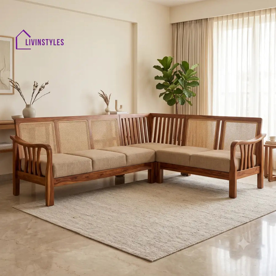 Octave Premium L Shaped Wooden Sofa Set for Living Room