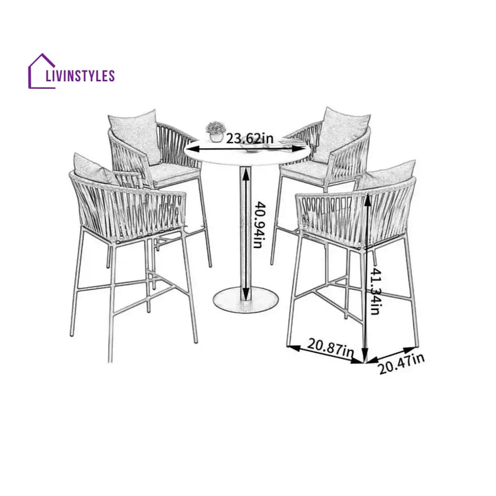 Odalys Outdoor Patio Bar Sets 4 Chairs and 1 Table (Grey) Braided & Rope - Bar Sets
