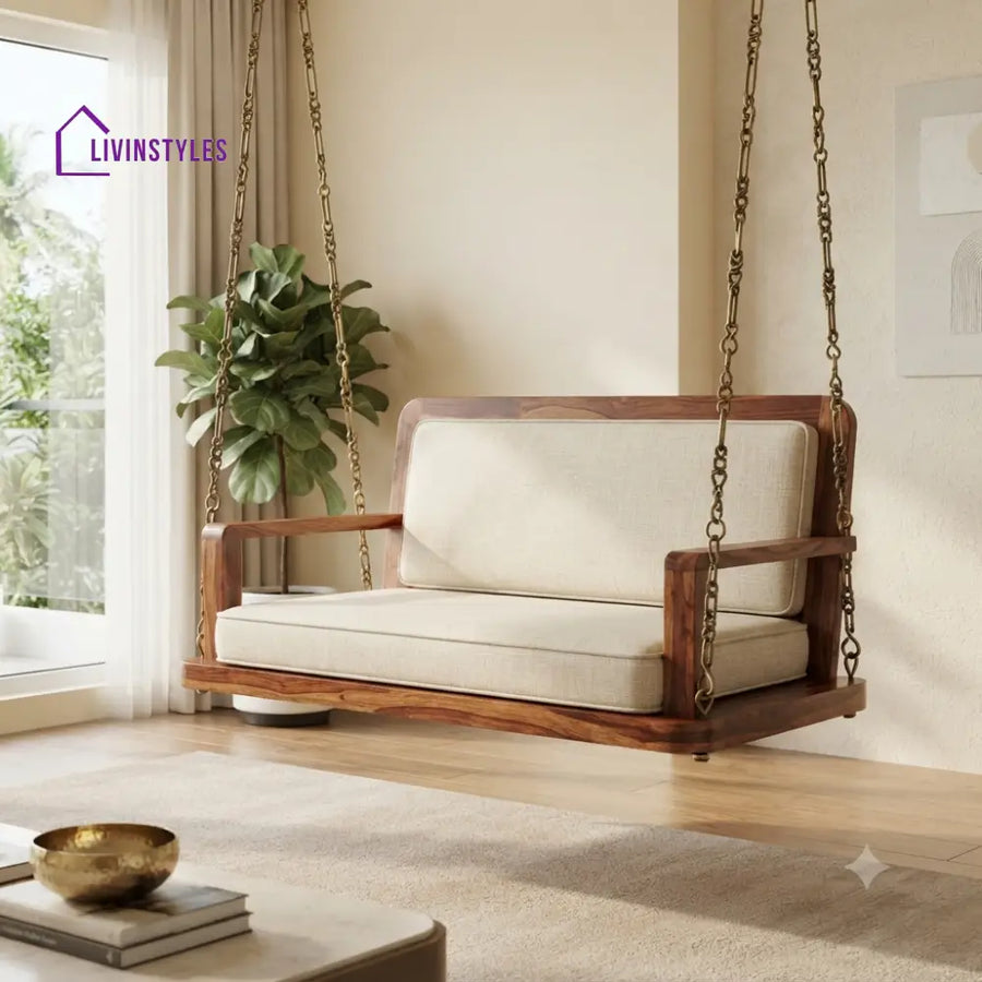 Odette 2 Seater Wooden Swing for Home | Wooden Jhula for home