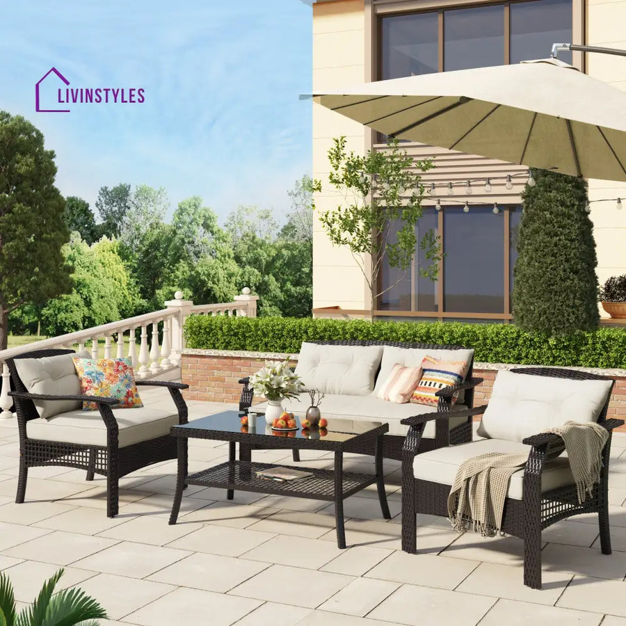 Odette Outdoor Sofa Set 2 Seater 2 Single seater and 1 Center Table (Dark Brown) - Sofa Sets
