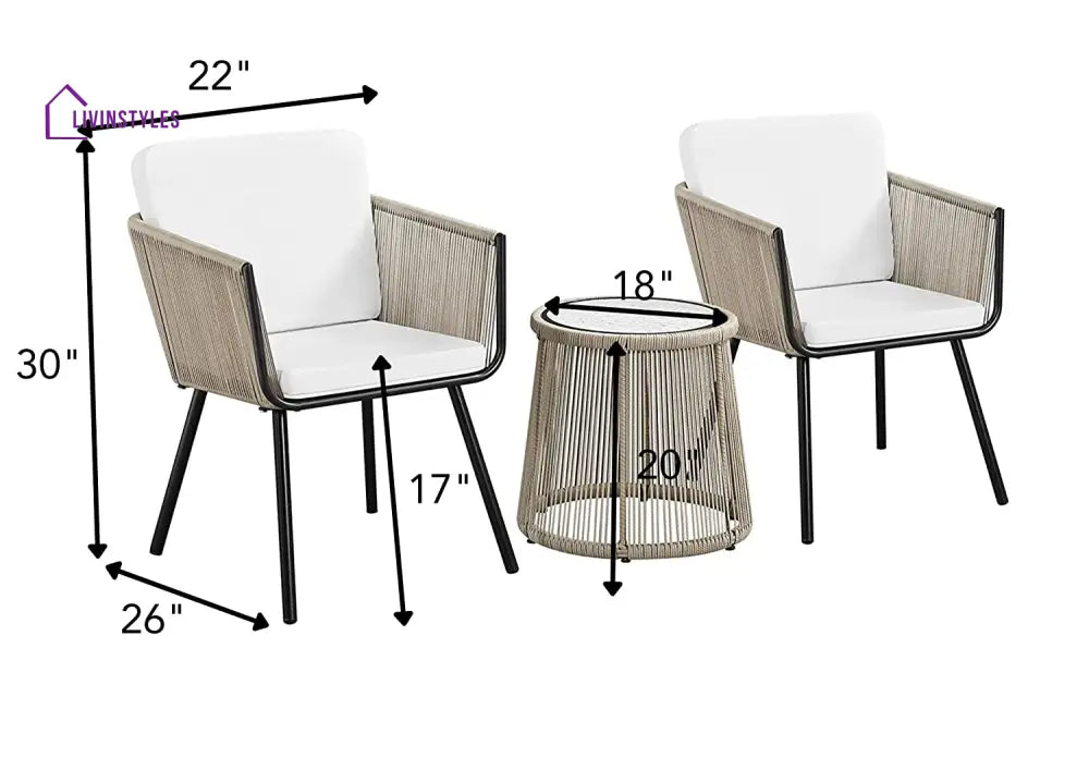 Odila Outdoor Patio Seating Set 2 Chairs and 1 Table Set (GREY + BROWN) Braided & Rope - Coffee Table Sets