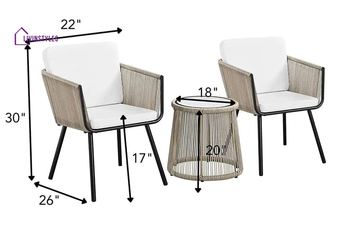 Odila Outdoor Patio Seating Set 2 Chairs and 1 Table Set (GREY + BROWN) Braided & Rope - Coffee Table Sets