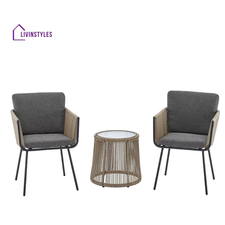 Odila Outdoor Patio Seating Set 2 Chairs and 1 Table Set (GREY + BROWN) Braided & Rope - Coffee Table Sets