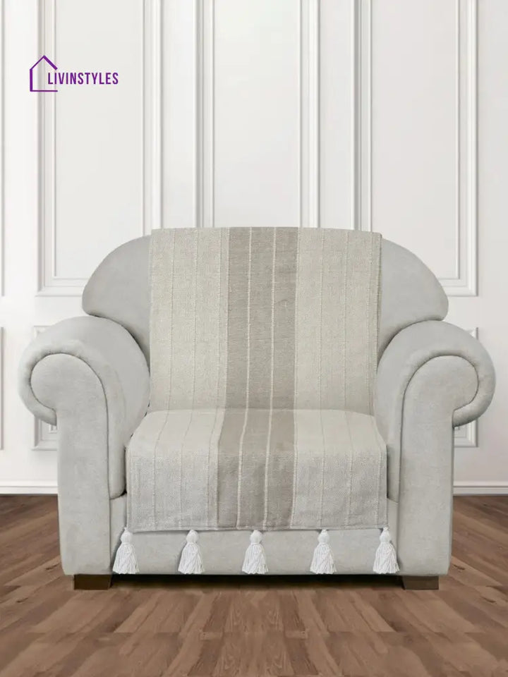 Off White And Light Grey Stripe Hand Woven Cotton 1 Seater Sofa Cover Slip Cover Sofa
