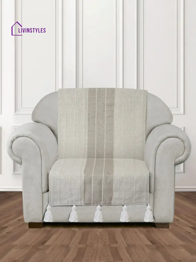 Off White And Light Grey Stripe Hand Woven Cotton 1 Seater Sofa Cover Slip Cover Sofa