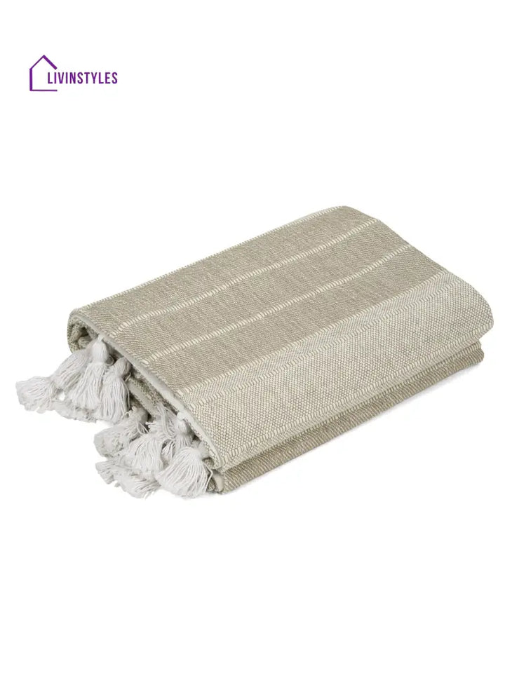 Off White And Light Grey Stripe Hand Woven Cotton 2 Seater Sofa Cover Slip Cover Sofa