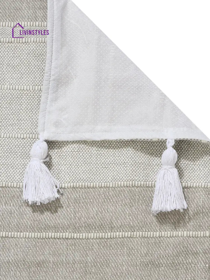 Off White And Light Grey Stripe Hand Woven Cotton 2 Seater Sofa Cover Slip Cover Sofa