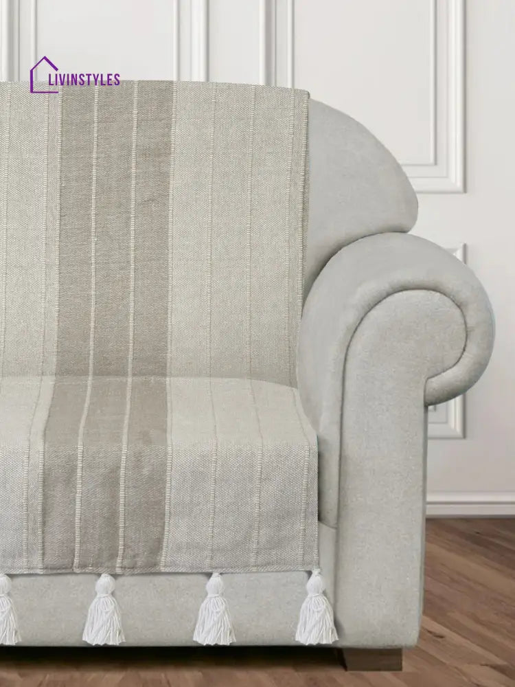 Off White And Light Grey Stripe Hand Woven Cotton 2 Seater Sofa Cover Slip Cover Sofa