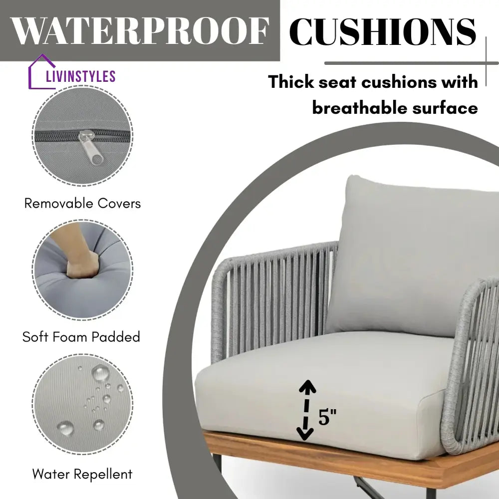 Oindrila Outdoor 6-Piece Rope Woven Conversation Sofa Set with Wooden Top Table - Sofa Set
