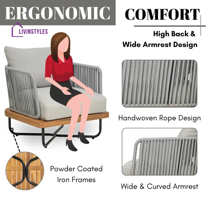 Oindrila Outdoor 6-Piece Rope Woven Conversation Sofa Set with Wooden Top Table - Sofa Set