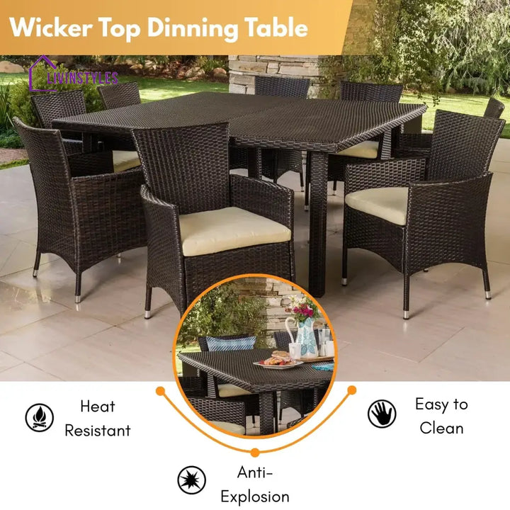 Ojasvi 9-Piece Outdoor Rattan Wicker Square Dining Set - Dining Set