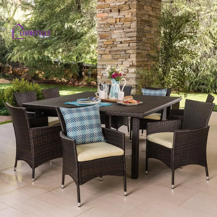Ojasvi 9-Piece Outdoor Rattan Wicker Square Dining Set - Dining Set