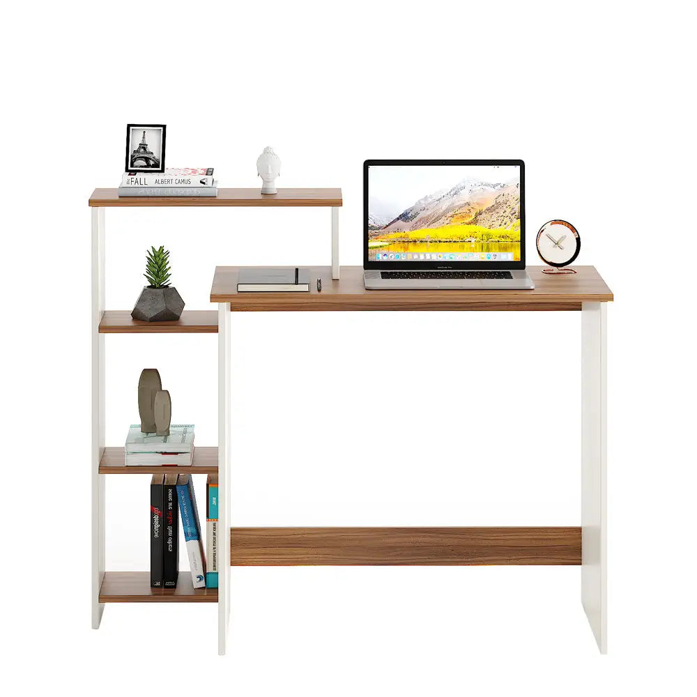 Ojasvi Engineered Wood Study Table with Storage – Exotic Teak & White Study Table Desk
