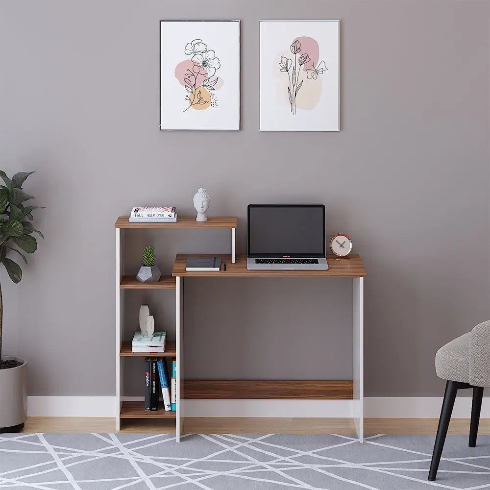 Ojasvi Engineered Wood Study Table with Storage – Exotic Teak & White Study Table Desk