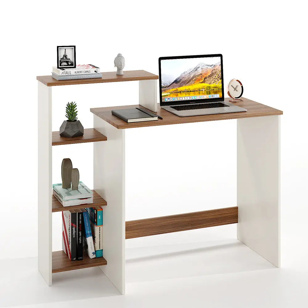 Ojasvi Engineered Wood Study Table with Storage – Exotic Teak & White Study Table Desk
