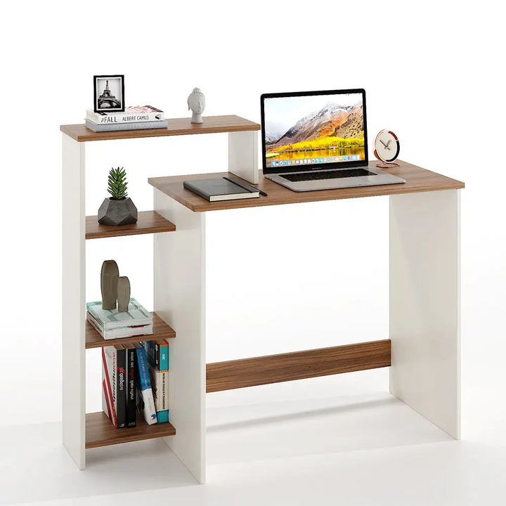 Ojasvi Engineered Wood Study Table with Storage – Exotic Teak & White Study Table Desk