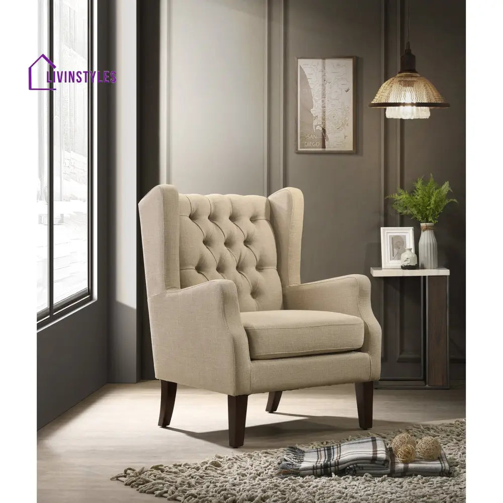 Ojasvi Solid Wood and Fabric Arm Chair | Living Room Chair | Lounge Chair