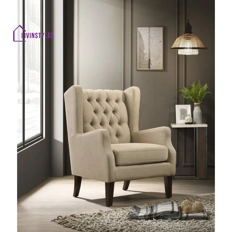 Ojasvi Solid Wood and Fabric Arm Chair | Living Room Chair | Lounge Chair