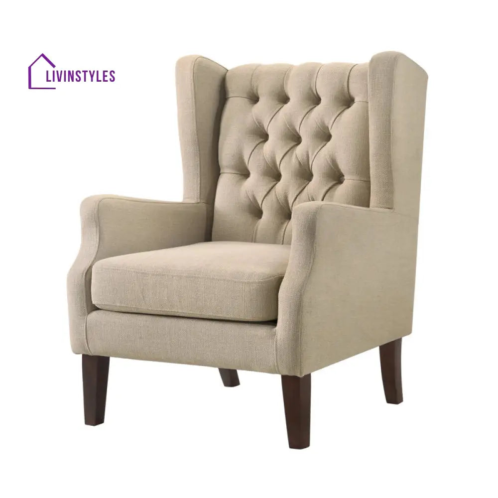 Ojasvi Solid Wood and Fabric Arm Chair | Living Room Chair | Lounge Chair