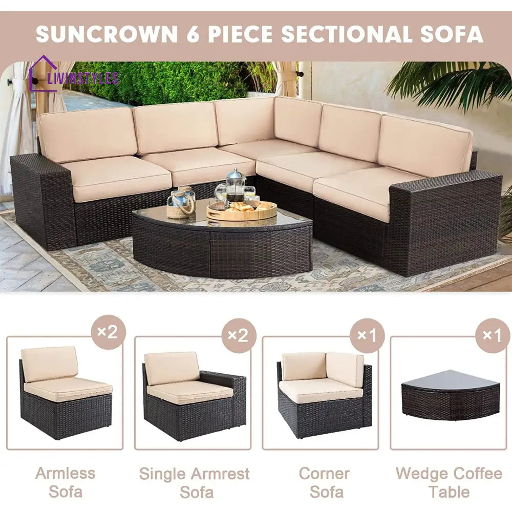 Okapi Outdoor Garden Balcony Sofa Set 5 Seater and 1 Center Table Set (Brown) - Sofa Sets