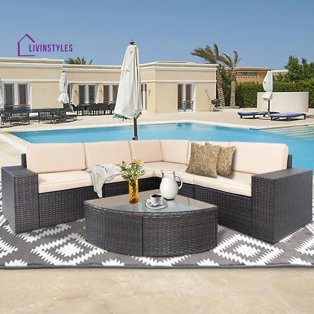 Okapi Outdoor Garden Balcony Sofa Set 5 Seater and 1 Center Table Set (Brown) - Sofa Sets