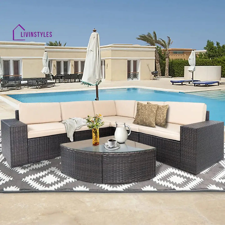 Okapi Outdoor Garden Balcony Sofa Set 5 Seater and 1 Center Table Set (Brown) - Sofa Sets