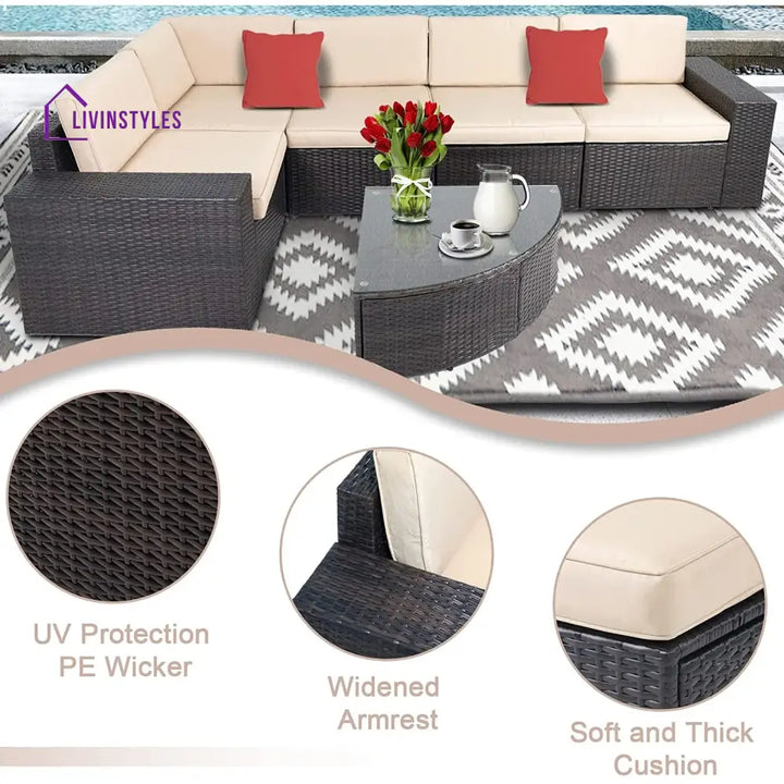 Okapi Outdoor Garden Balcony Sofa Set 5 Seater and 1 Center Table Set (Brown) - Sofa Sets