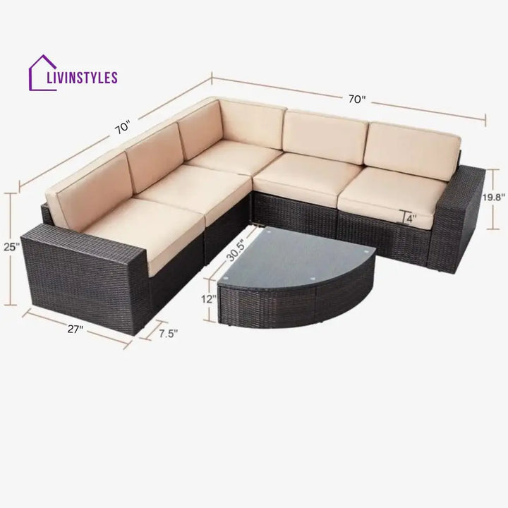 Okapi Outdoor Garden Balcony Sofa Set 5 Seater and 1 Center Table Set (Brown) - Sofa Sets