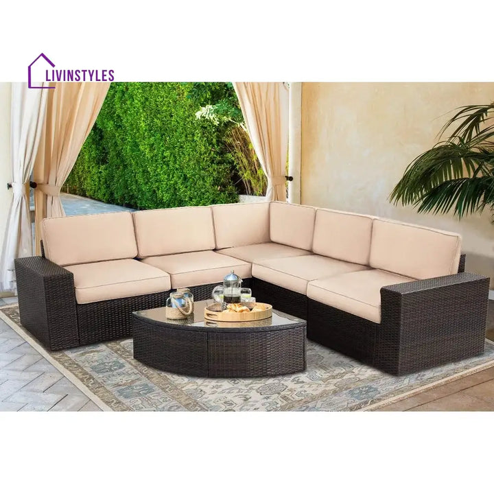 Okapi Outdoor Garden Balcony Sofa Set 5 Seater and 1 Center Table Set (Brown) - Sofa Sets