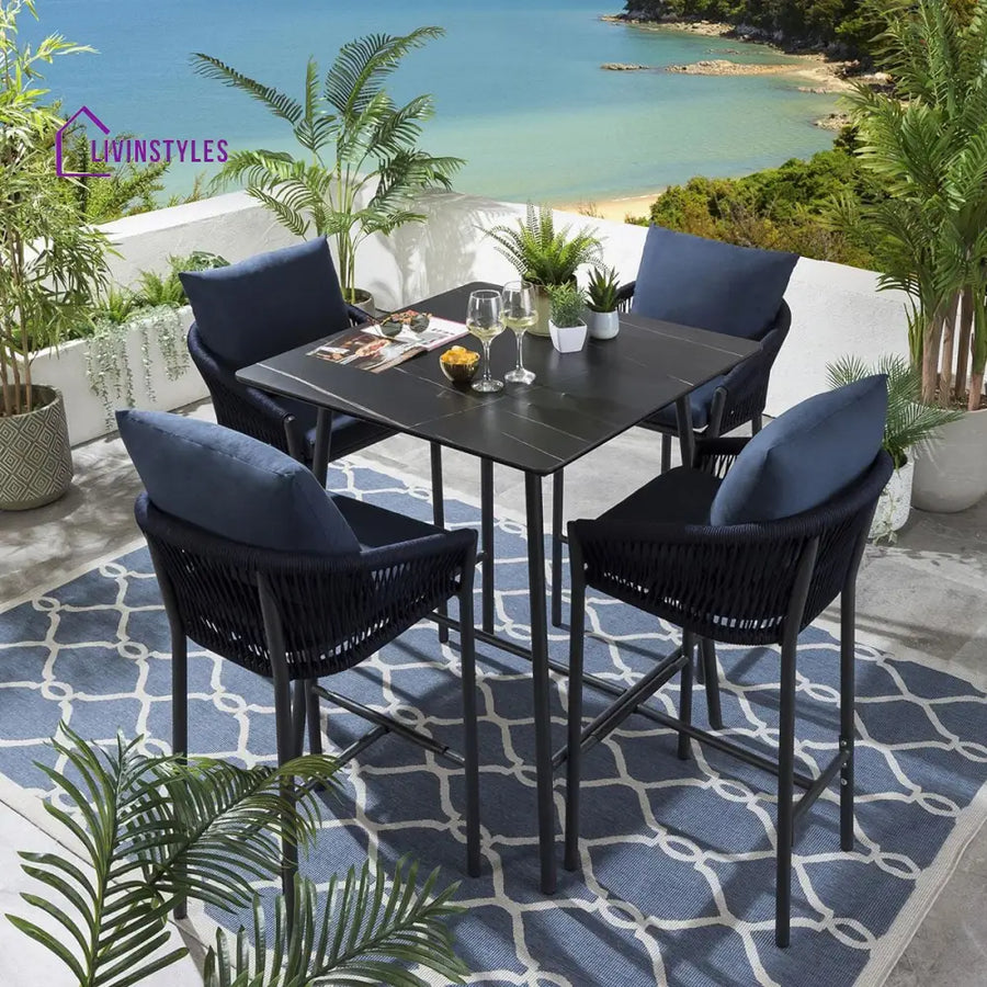 Olalla Outdoor Patio Bar Set 4 Chairs and 1 Table Set (Blue) Braided & Rope - Bar Sets