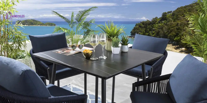 Olalla Outdoor Patio Bar Set 4 Chairs and 1 Table Set (Blue) Braided & Rope - Bar Sets