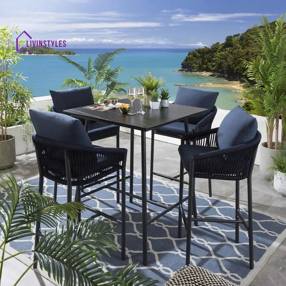 Olalla Outdoor Patio Bar Set 4 Chairs and 1 Table Set (Blue) Braided & Rope - Bar Sets