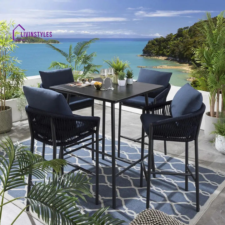 Olalla Outdoor Patio Bar Set 4 Chairs and 1 Table Set (Blue) Braided & Rope - Bar Sets