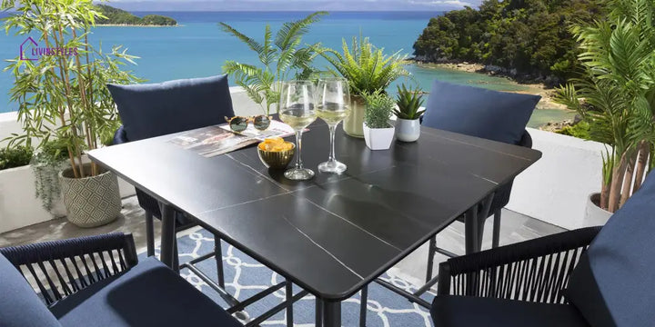 Olalla Outdoor Patio Bar Set 4 Chairs and 1 Table Set (Blue) Braided & Rope - Bar Sets
