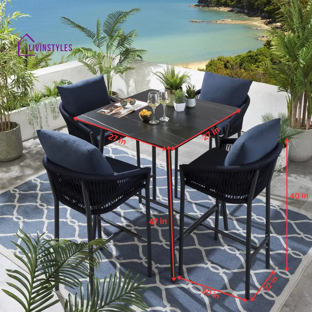 Olalla Outdoor Patio Bar Set 4 Chairs and 1 Table Set (Blue) Braided & Rope - Bar Sets