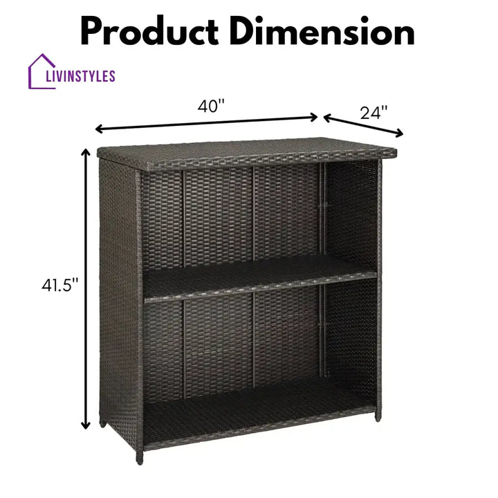 Olalla Outdoor Rattan Wicker Bar Table With Storage Selves - Bar Table
