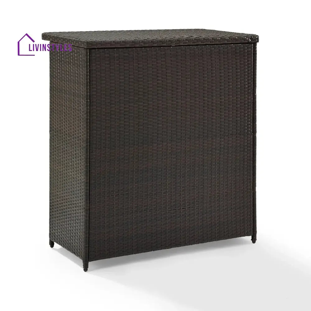 Olalla Outdoor Rattan Wicker Bar Table With Storage Selves - Bar Table