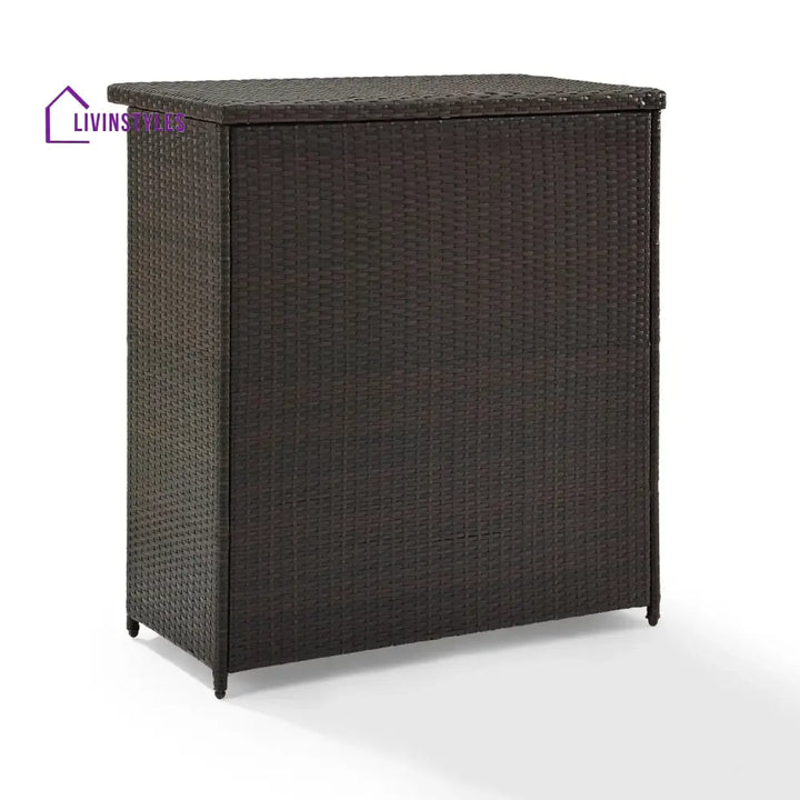Olalla Outdoor Rattan Wicker Bar Table With Storage Selves - Bar Table