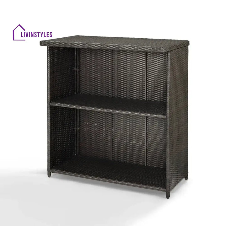 Olalla Outdoor Rattan Wicker Bar Table With Storage Selves - Bar Table