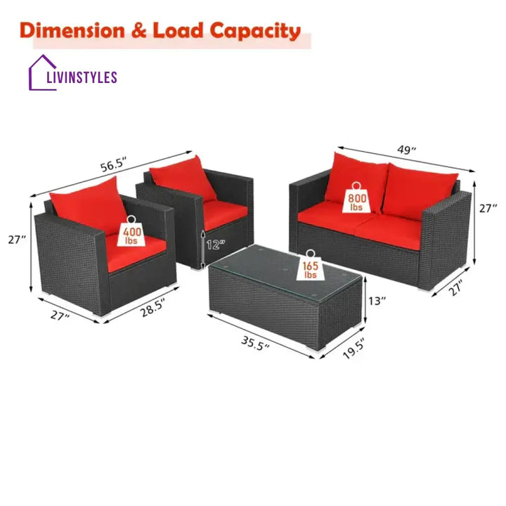 Olavarria Outdoor Sofa Set 2 Seater 2 Single seater and 1 Center Table (Red) - Sofa Sets