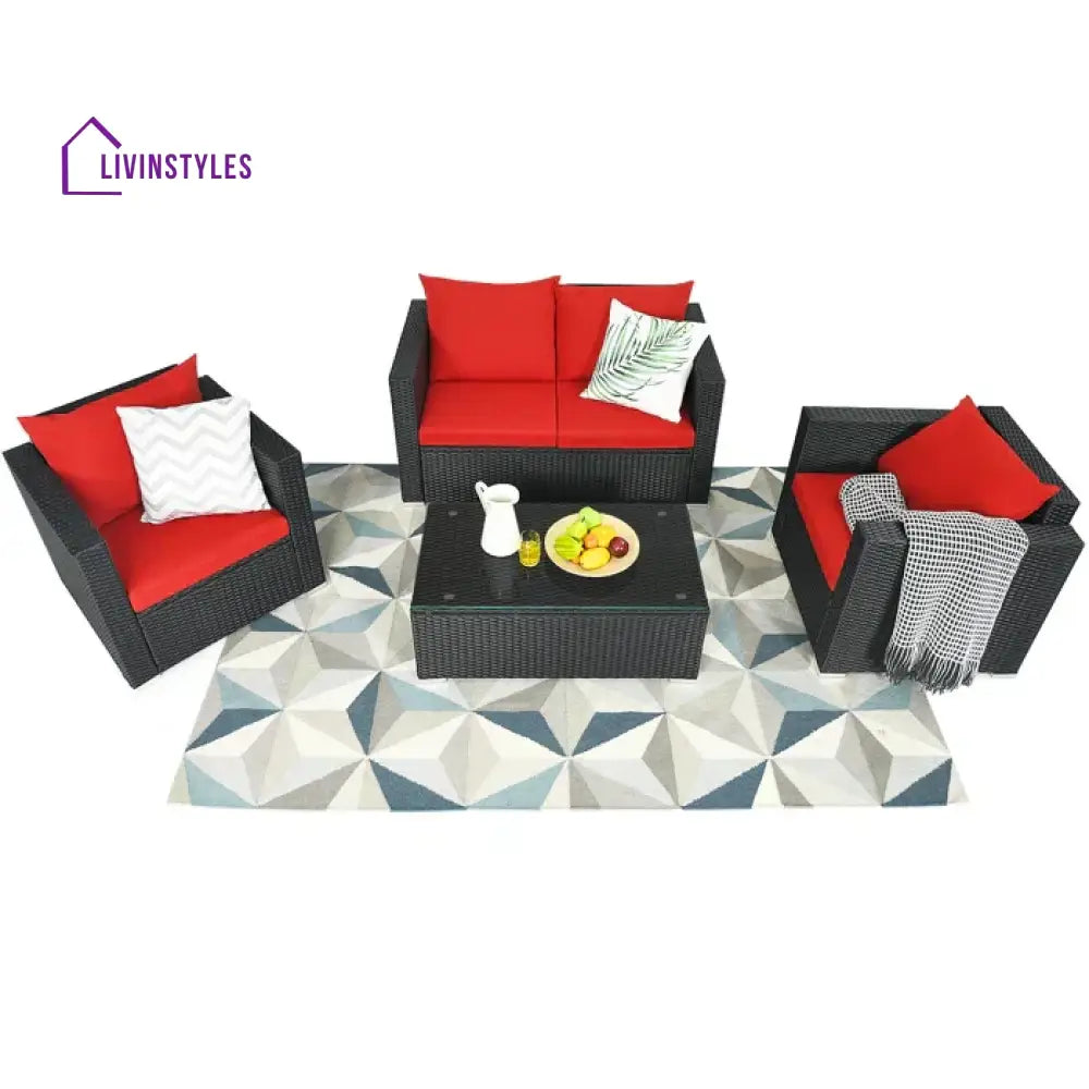 Olavarria Outdoor Sofa Set 2 Seater 2 Single seater and 1 Center Table (Red) - Sofa Sets