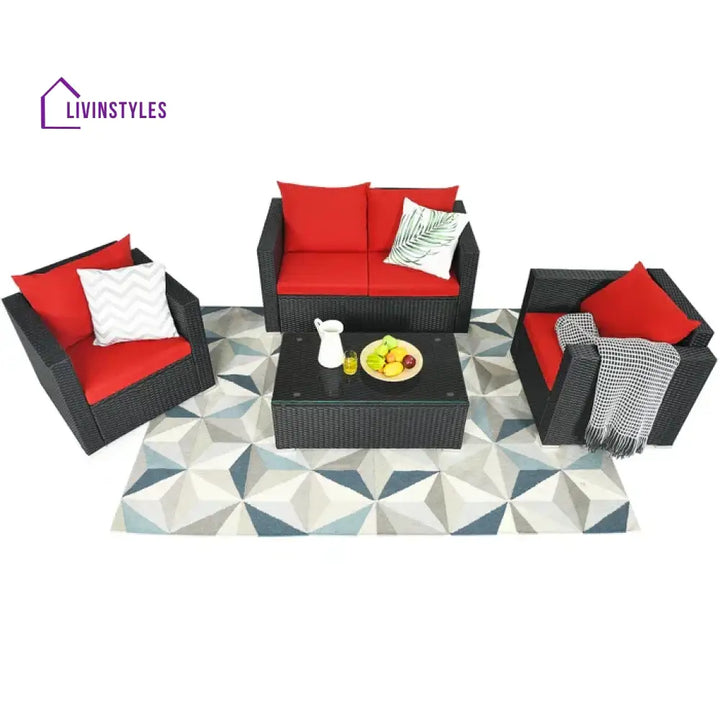 Olavarria Outdoor Sofa Set 2 Seater 2 Single seater and 1 Center Table (Red) - Sofa Sets