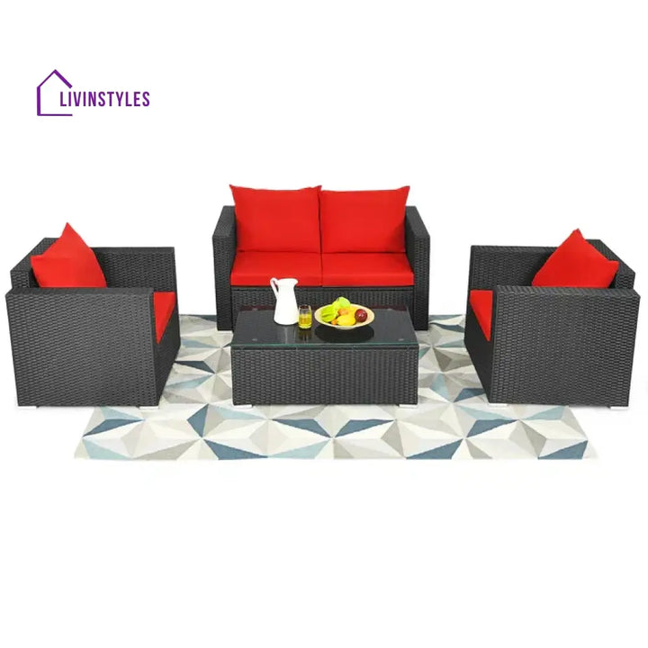 Olavarria Outdoor Sofa Set 2 Seater 2 Single seater and 1 Center Table (Red) - Sofa Sets