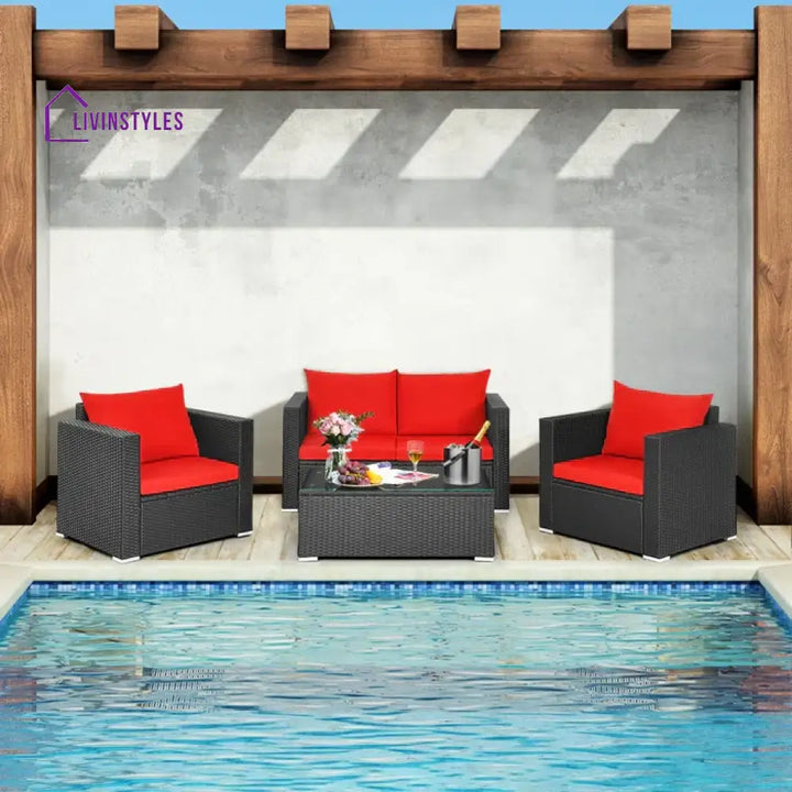 Olavarria Outdoor Sofa Set 2 Seater 2 Single seater and 1 Center Table (Red) - Sofa Sets