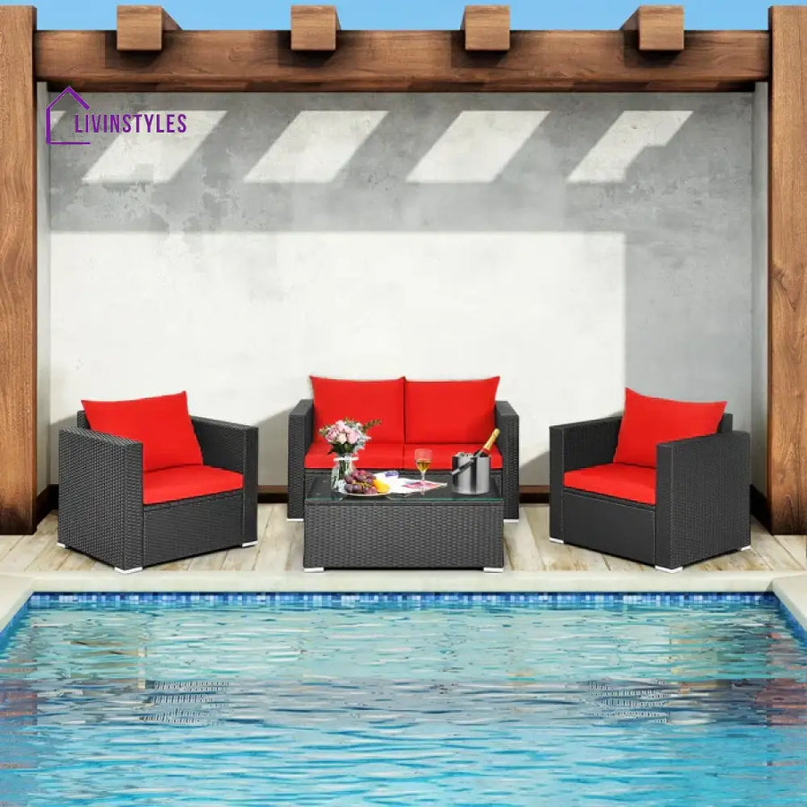 Olavarria Outdoor Sofa Set 2 Seater 2 Single seater and 1 Center Table (Red) - Sofa Sets
