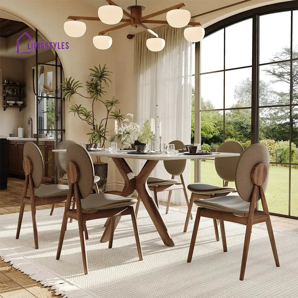 Oleg 7 Piece Modern Marble Dining Table Set for 6 Person