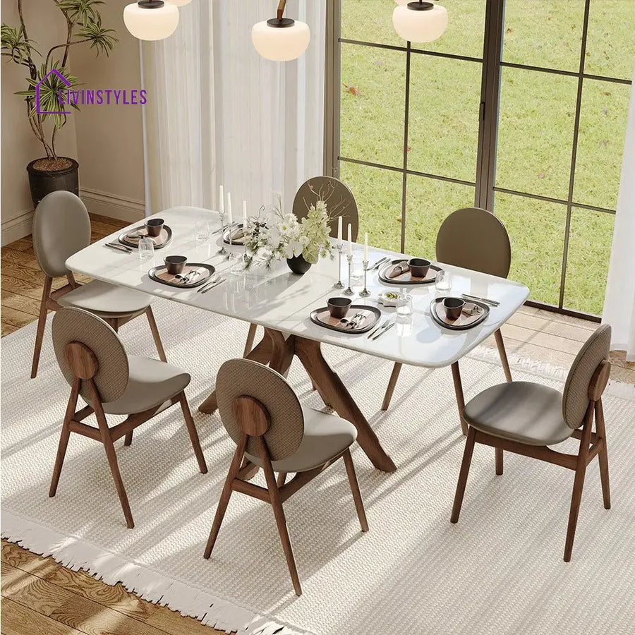 Oleg 7 Piece Modern Marble Dining Table Set for 6 Person