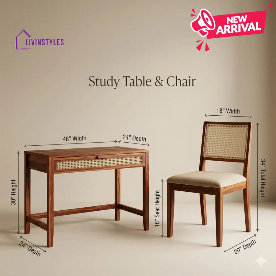 Oleg Sheesham Wood Study Table and Chair Set for Students | Kids | Adults