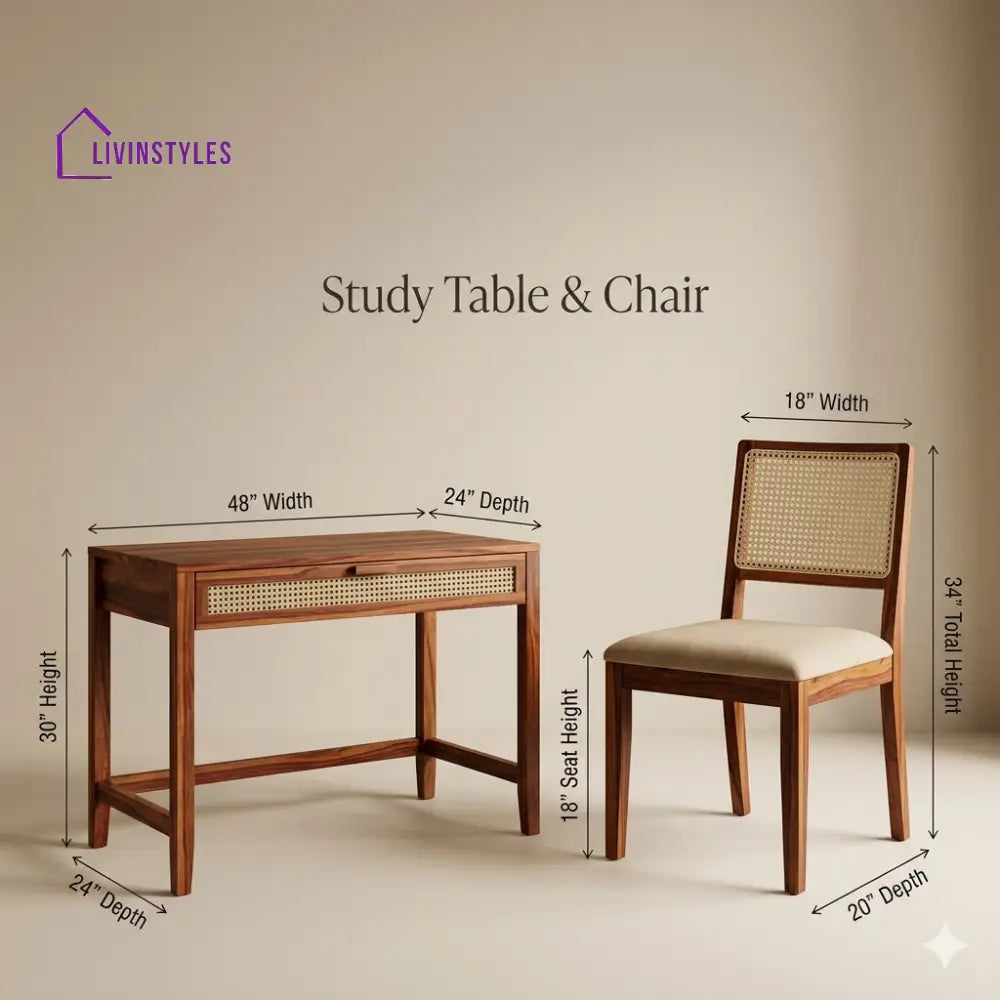 Oleg Sheesham Wood Study Table and Chair Set for Students | Kids | Adults